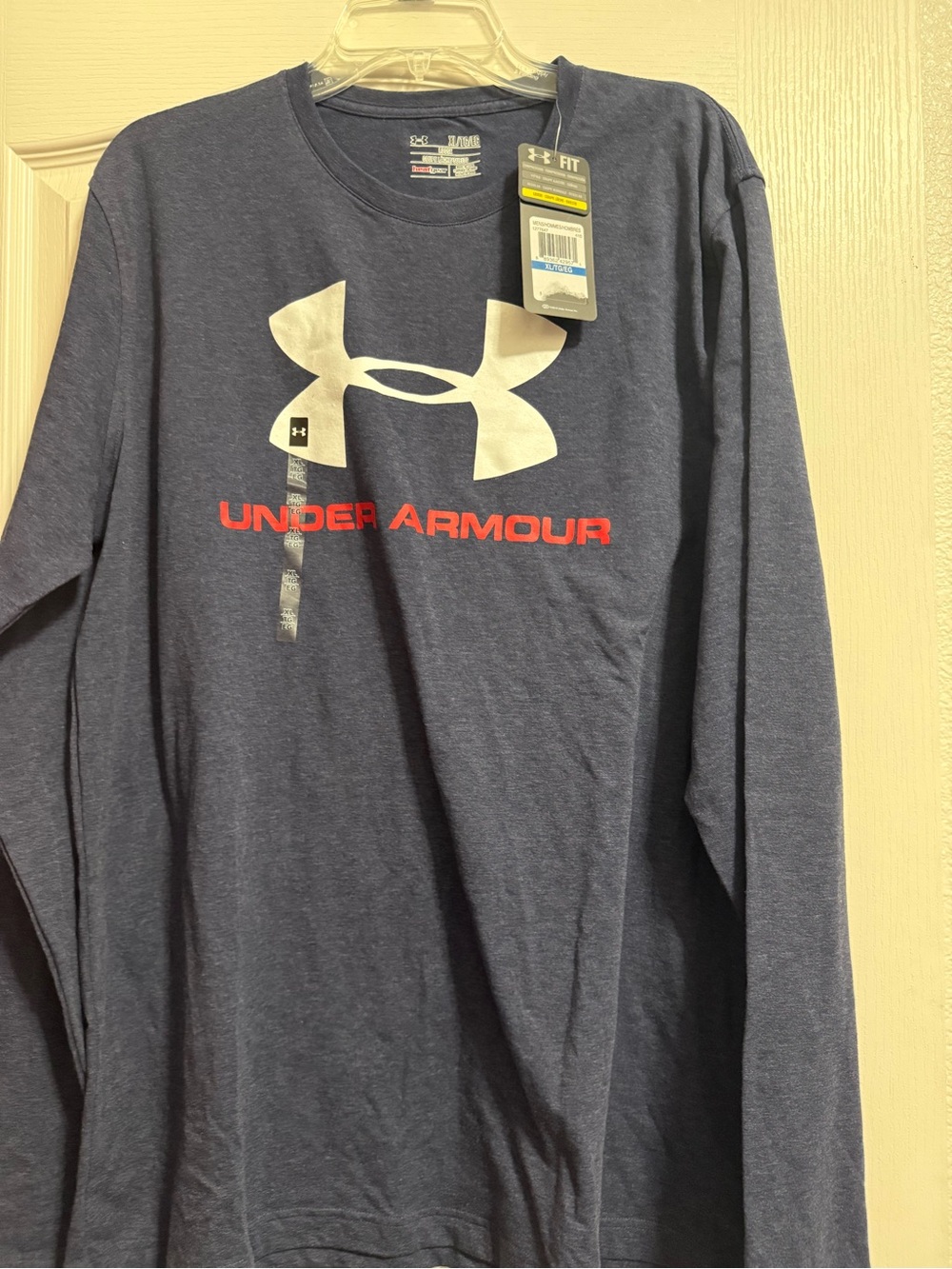 XL Under Armour Navy Long-Sleeve Logo Tee with White & Red Accents
